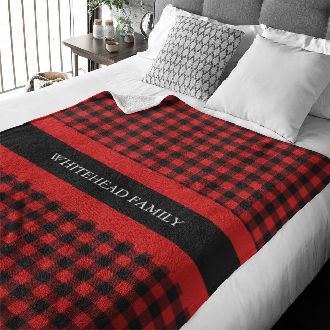 Buffalo Plaid Red Black Classic Name Fleece Blanket (Add some personalized style and cozy comfort to your space with this classic buffalo plaid)