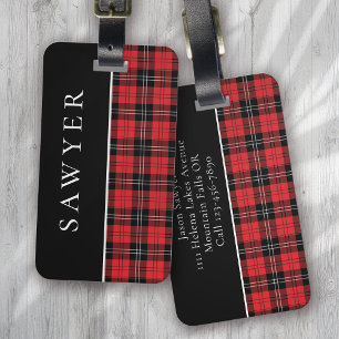 Buffalo Plaid Red Black Monogram Luggage Tag