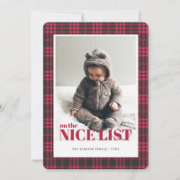Buffalo Plaid Red Black Nice List Photo Christmas