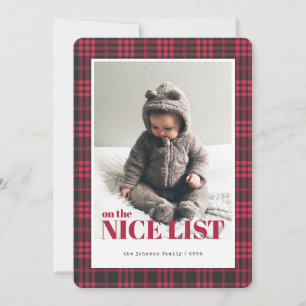 Buffalo Plaid Red Black Nice List Photo Christmas Invitation