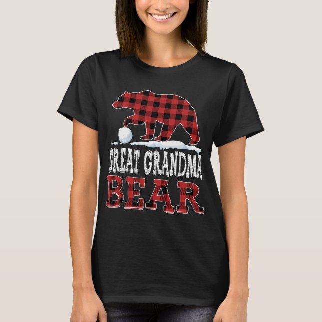 Buffalo Plaid Red Christmas Great Grandma Bear Paj T-Shirt (Front)