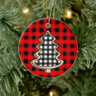 Buffalo Plaid, Red Gingham Christmas Trees   Ceramic Tree Decoration