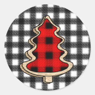 Buffalo Plaid, Red Gingham Christmas Trees   Classic Round Sticker