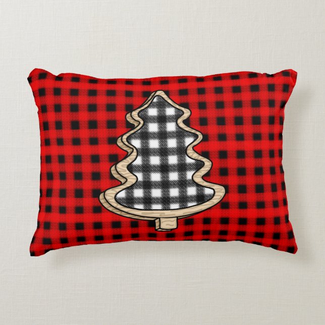 Buffalo Plaid, Red Gingham Christmas Trees  Decorative Cushion (Front)