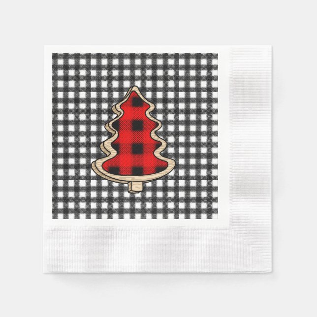 Buffalo Plaid, Red Gingham Christmas Trees   Napkin (Front)