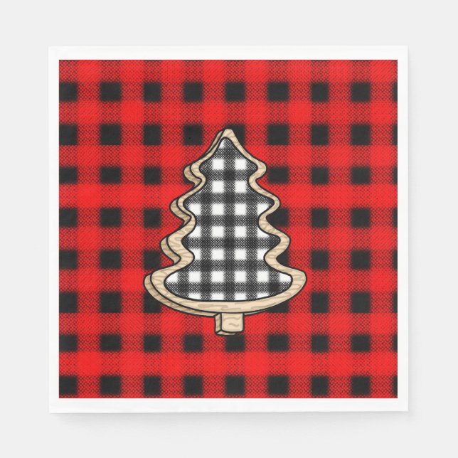 Buffalo Plaid, Red Gingham Christmas Trees   Napkin (Front)