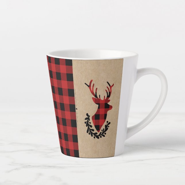 Buffalo Plaid Red Rustic Stag  Latte Mug (Right)
