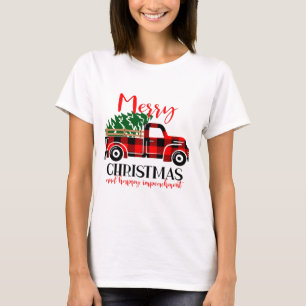Buffalo Plaid Red Truck Christmas Tree Funny Impea T-Shirt