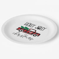 Buffalo Plaid Red Vintage Truck Tree Monogrammed