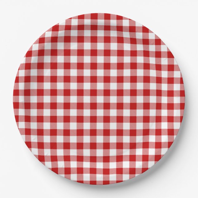 Buffalo Plaid Red White Classic Holiday Picnic Fun Paper Plate (Front)