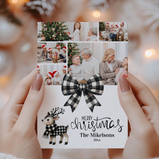 Buffalo Plaid Reindeer Family Photo Christmas  Holiday Card (Creator Uploaded)