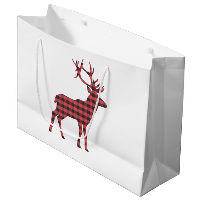 Buffalo Plaid Reindeer Large Gift Bag (Front Angled)