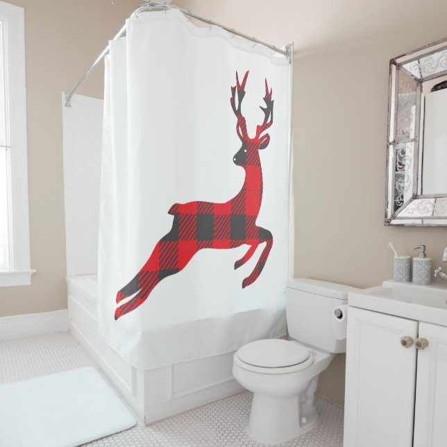 Buffalo Plaid Reindeer  Shower Curtain (In Situ)