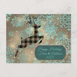 Buffalo Plaid Reindeer Snowflake Holiday Postcard