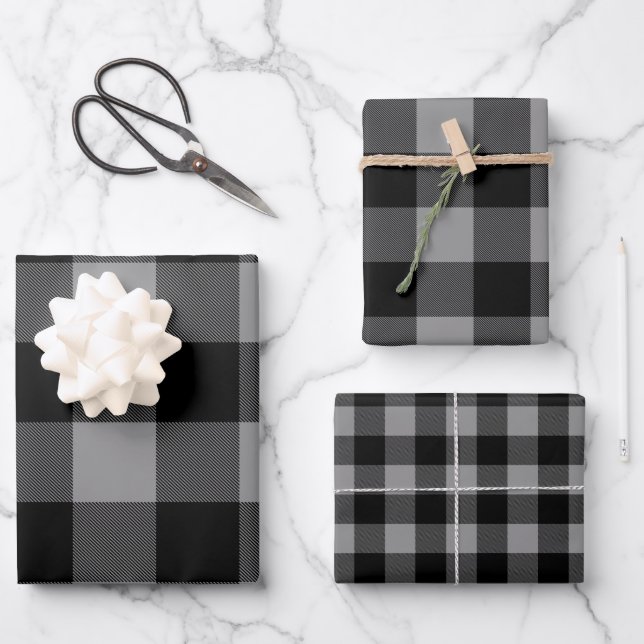 Buffalo Plaid Rob Roy Check Grey Plaid Pattern Wrapping Paper Sheet (Front)
