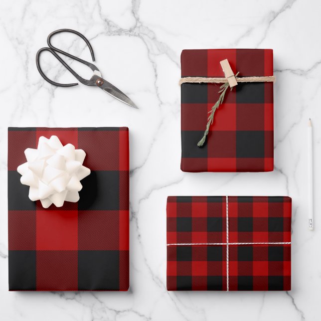 Buffalo Plaid Rob Roy Check Red Plaid Pattern Wrapping Paper Sheet (Front)