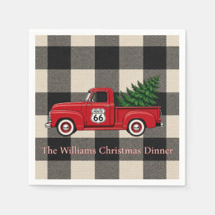Buffalo Plaid Route 66 Christmas Dinner Napkin