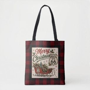 Buffalo Plaid Route 66 Christmas Style Tote Bag