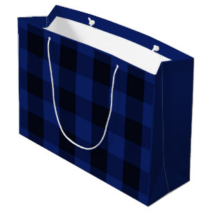 Buffalo Plaid Rustic Check Pattern Black Blue Large Gift Bag