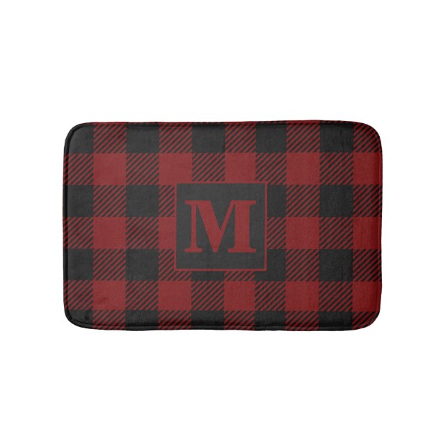 Buffalo Plaid Rustic Country Monogram Bath Mat (Front)