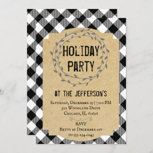 Buffalo Plaid Rustic Holiday Party Invitation