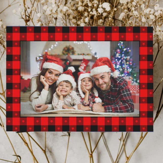  Buffalo Plaid Rustic Personalised Photo Christmas Holiday Card (Creator Uploaded)