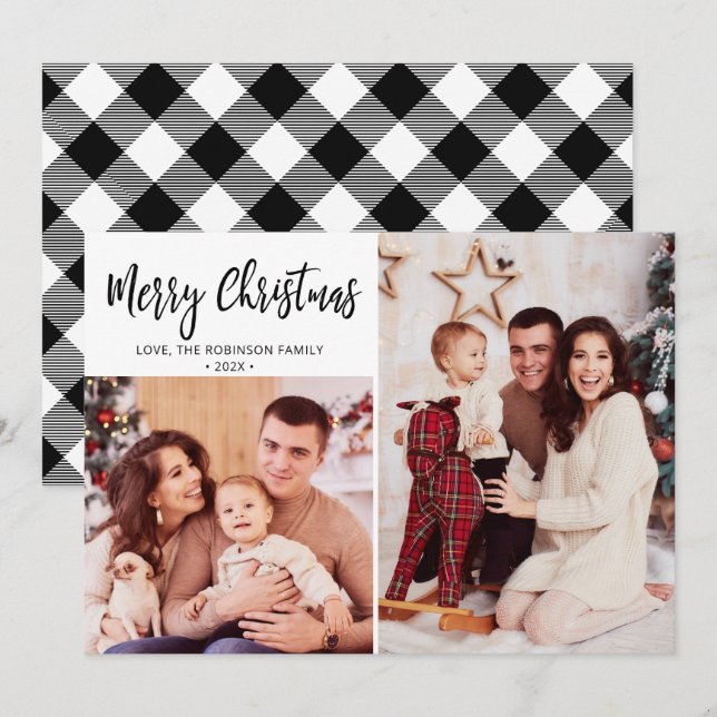 Buffalo Plaid Rustic Photo Collage Christmas Holiday Card (Front/Back)