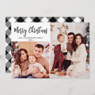 Buffalo Plaid Rustic Photo Collage Christmas Holiday Card