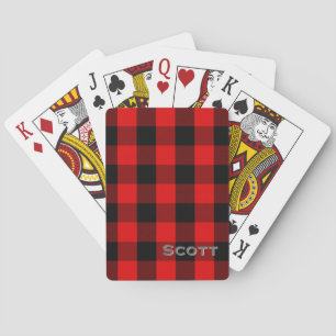 Buffalo Plaid Rustic Red Black Custom Monogram Playing Cards
