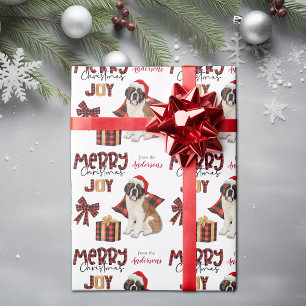 Buffalo Plaid Saint Bernard Dog Christmas Wrapping Paper