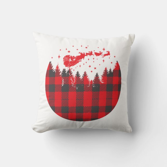 Buffalo Plaid Santa and Sleigh Cushion (Front)