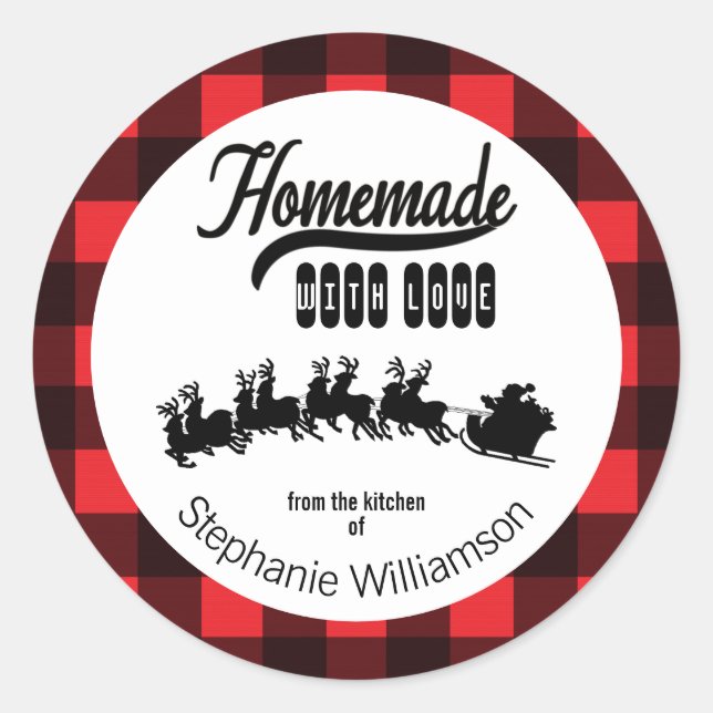 Buffalo Plaid Santa Homemade with Love Food Gift Classic Round Sticker (Front)