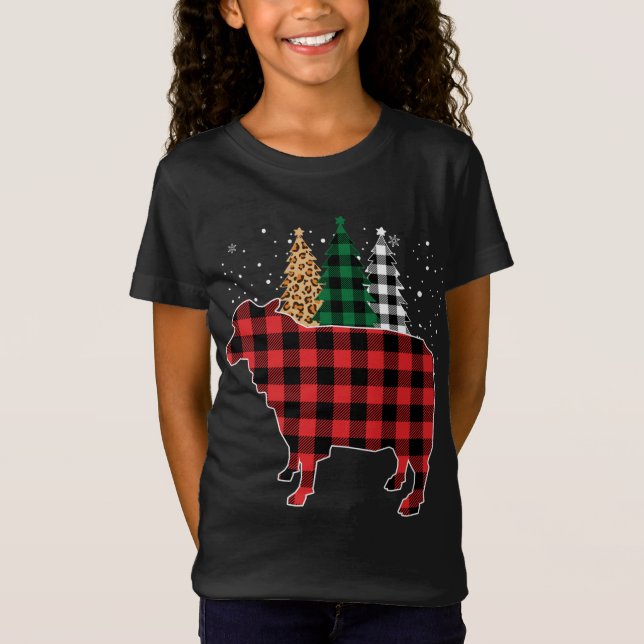 Buffalo Plaid Sheep Tree Leopard print Christmas P T-Shirt (Front)
