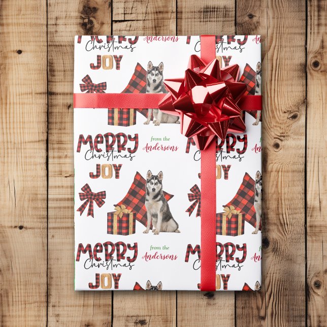 Buffalo Plaid Siberian Husky Dog Christmas Wrapping Paper (Creator Uploaded)