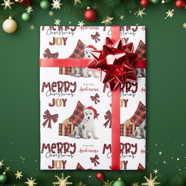 Buffalo Plaid Siberian Husky Puppy Christmas Wrapping Paper (Creator Uploaded)