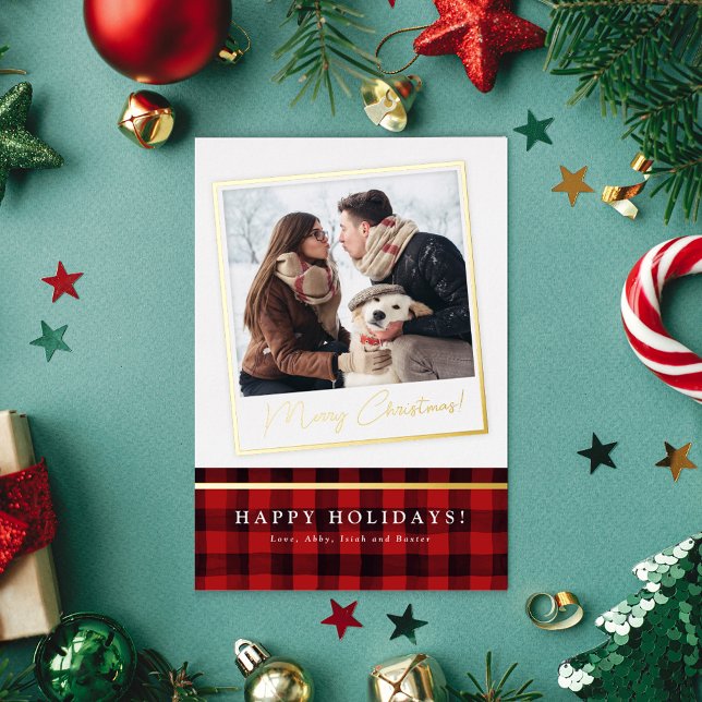 Buffalo Plaid Simple Frame Foil Holiday Photo Card (Creator Uploaded)