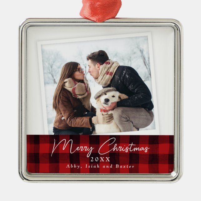 Buffalo Plaid Simple Frame Photo Ornament (Front)