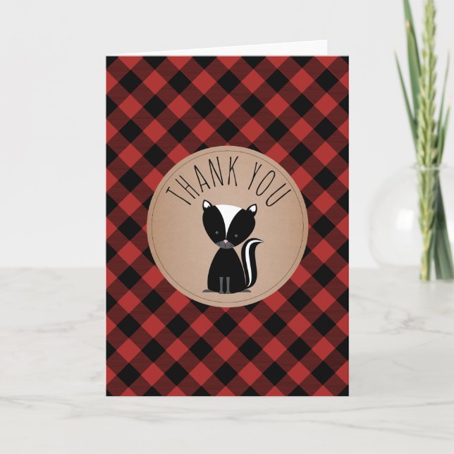 Buffalo Plaid Skunk Baby Shower Thank You (Front)