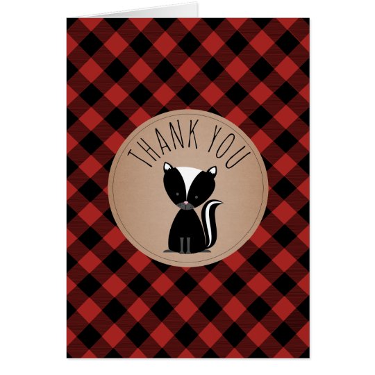 Buffalo Plaid Skunk Baby Shower Thank You Card