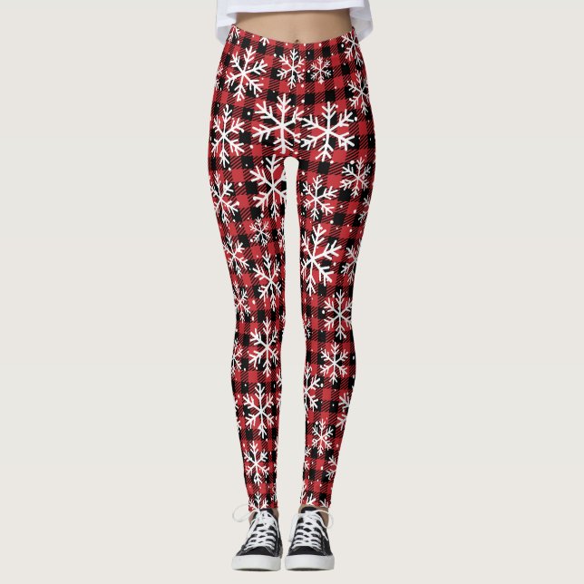 Buffalo Plaid Snowflake Winter Pattern Leggings (Front)