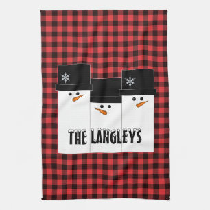 Buffalo Plaid Snowman Christmas  Kitchen Towel