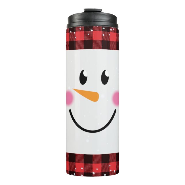 Buffalo Plaid Snowman Face Thermal Tumbler (Front)