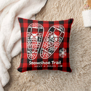 Buffalo Plaid Snowshoes Rustic Cabin Decor Cushion