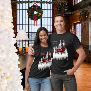 Buffalo Plaid Snowy Forest Stag Ho Ho Family Name T-Shirt