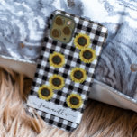 Buffalo Plaid Sunflower Black White Monogram iPhone 13 Pro Max Case<br><div class="desc">The design is a photo and the cases are not made with actual glitter, sequins, metals or woods. This design is also available on other phone models. Choose Device Type to see other iPhone, Samsung Galaxy or Google cases. Some styles may be changed by selecting Style if that is an...</div>