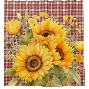 Buffalo Plaid Sunflowers Shower Curtain