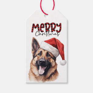 Buffalo Plaid Text German Shepherd Dog Christmas Gift Tags