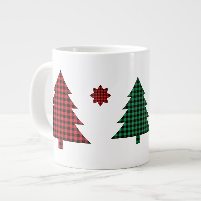 Buffalo Plaid Trees Large Coffee Mug (Front Left)