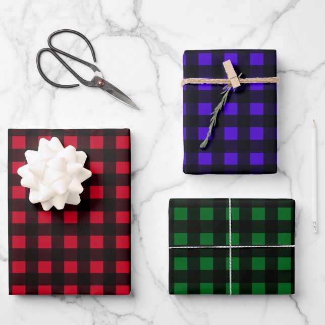 Buffalo Plaid trio red blue green Wrapping Paper Sheet (Front)
