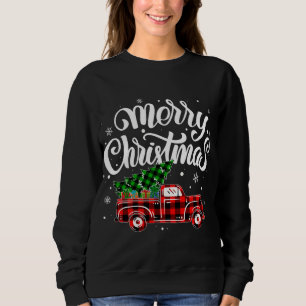 Buffalo Plaid Truck Wagon Christmas Tree Car Xmas  Sweatshirt